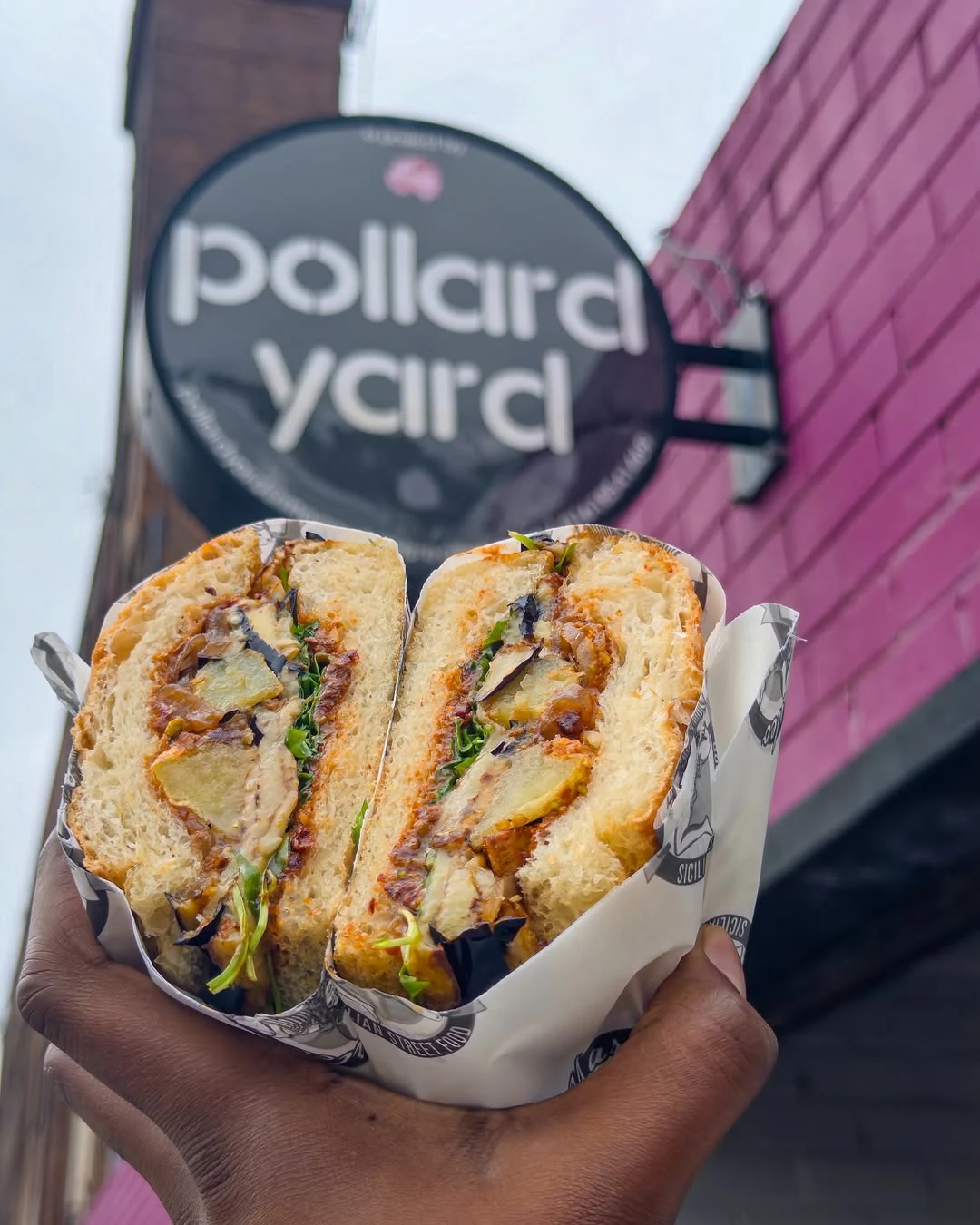 Fresh focaccia sandwiches outside Marleo at Pollard Yard, Manchester